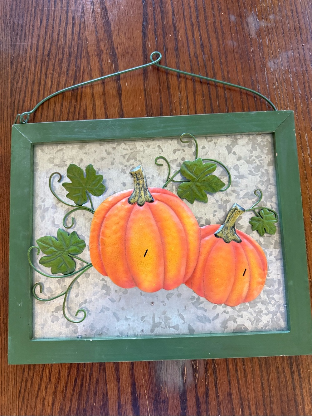 Green Framed Orange Pumpkin Wall Decor